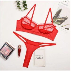 2 Piece Women's Sexy Mesh Lace Lingerie Set Seamless Fashion Bra Set Panty Brief